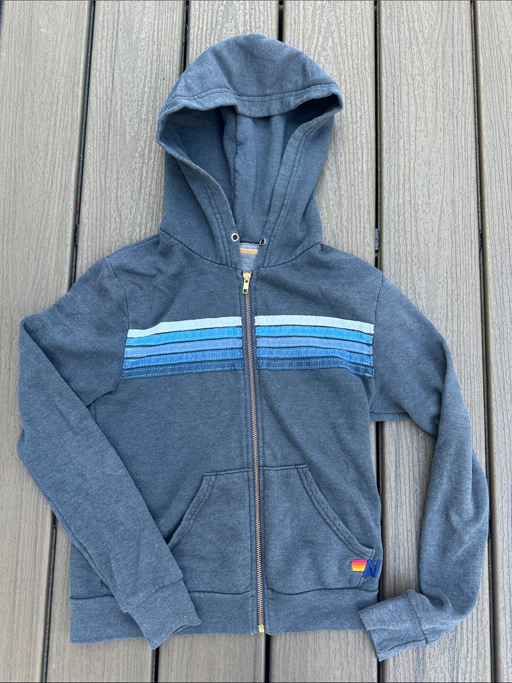 Aviator Blue Zip-Up Hoodie with Blue Stripe Accents size xs